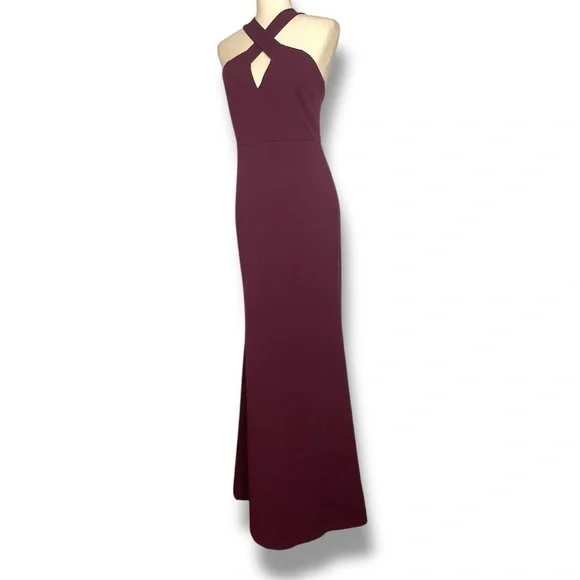 Lulu’s Wine Red Cutout Halter Bodycon Mermaid Maxi Gown Size Medium - Picture 3 of 8